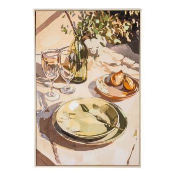 Alfresco Morning Hand-Painted Canvas Wall Art in Wooden Frame - L3 x W62 x H92 cm - Multi-Coloured