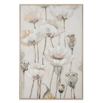 Poppy Meadow Hand-Painted Canvas Wall Art in Wooden Frame - L3 x W82 x H122 cm - Beige