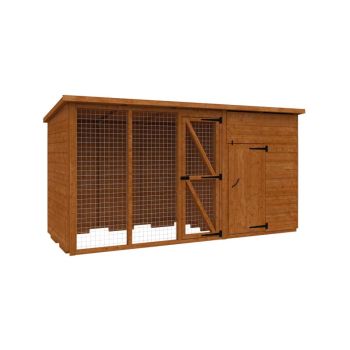 4x4 Animal House 12mm Shed + 6 Feet Run - L295 x W115 x H157.5 cm - Solid Wood/Softwood/Pine - Burnt Orange