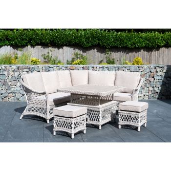 COTSWOLD - Wicker mini Corner Set with 2 Stools and Square Height Adjustable Table