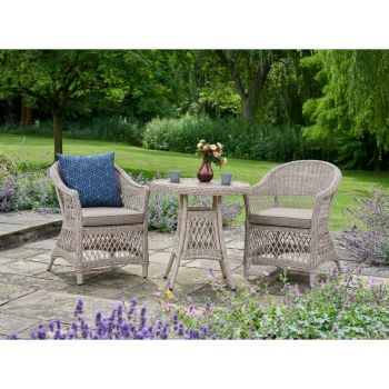 COTSWOLD - Wicker 2 Seater Bistro - Aluminium 3mm Round Wicker Weave Ceramic Glass