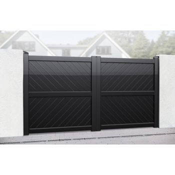 Double Swing Gate - 3250x1800mm - Black - Diagonal Solid Infill and Flat Top, Full Privacy Driveway Gate