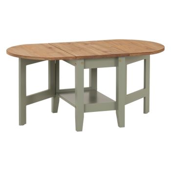Santos Drop Leaf Coffee Table - L55 x W45 x H98.5 cm - Green/Distressed Waxed Pine