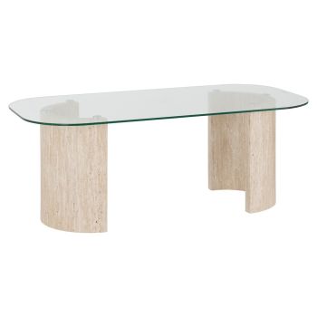 Modena Coffee Table - L60 x W45 x H120 cm - Clear Glass/Cream Marble