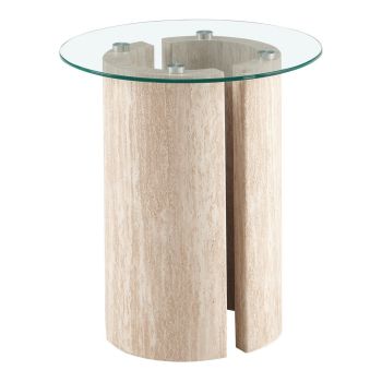 Modena Side Table - L50 x W56 x H50 cm - Clear Glass/Cream Marble Effect