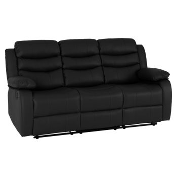 Roma 3 Seater Recliner Sofa - L90 x W185 x H102 cm - Black Faux Leather