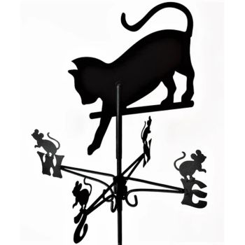Traditional Weathervane Cat Chasing Mouse - Steel - L39 x W39 x H80 cm - Black
