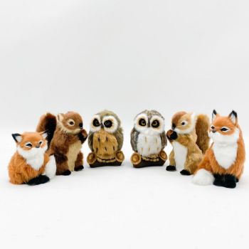 16cm Standing Owl, Fox, Squirrel-6 Asst - Fabric - L10 x W10 x H24 cm