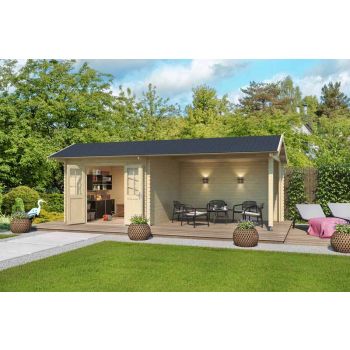 New York-Log Cabin, Wooden Garden Room, Timber Summerhouse, Home Office - L720 x W389.3 x H273.6 cm