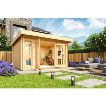 Dorset 2-Log Cabin, Wooden Garden Room, Timber Summerhouse, Home Office - L430 x W370 x H239.4 cm