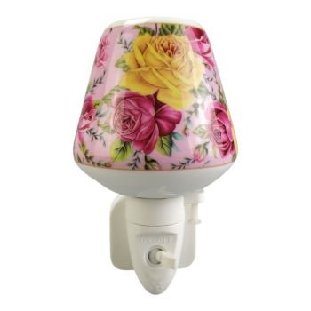 Floral Nightlight with Yellow & Deep Pink Magenta Rose Pattern on Pink Background - L8 x W8 x H13 cm