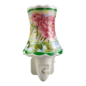 Floral Nightlight with Pink Rose Pattern on Pastel Geometric Checkered Background - L8 x W8 x H13 cm