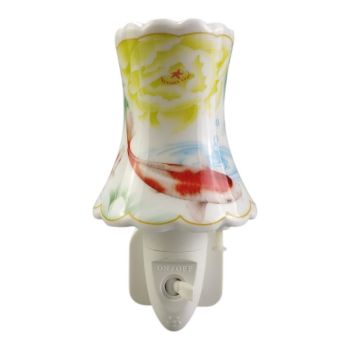 Floral Nightlight with Red & White Koi Fish and Yellow Blossom Pattern with Yellow Trim - L8 x W8 x H13 cm
