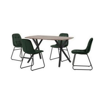 Athens Rectangular Dining Set with Lukas Chairs - Medium Oak Effect/Black/Emerald Green Velvet