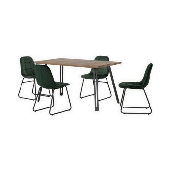 Quebec Straight Edge Dining Set with Lukas Chairs - Medium Oak Effect/Black/Emerald Green Velvet