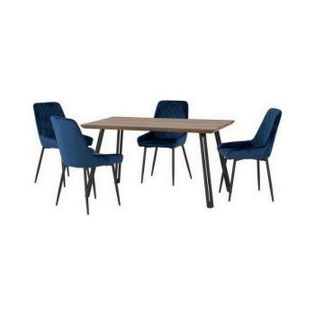 Quebec Straight Edge Dining Set with Avery Chairs - Medium Oak Effect/Black/Sapphire Blue Velvet
