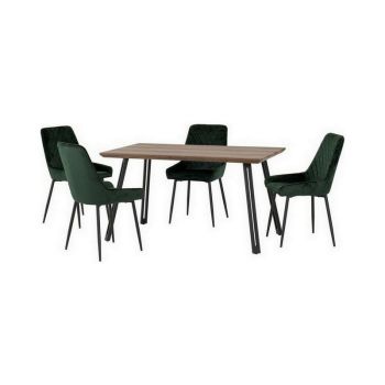 Quebec Straight Edge Dining Set with Avery Chairs - Medium Oak Effect/Black/Emerald Green Velvet