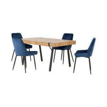 Treviso Dining Set with Avery Chairs - Light Oak Effect/Black/Sapphire Blue Velvet