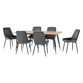 Hamilton & Avery Large Indoor Dining Set - Medium Oak Effect/Grey Velvet