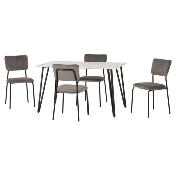 Marlow Dining Set with Sheldon Chairs - L80 x W75.5 x H130 cm - White Marble Effect/Black/Grey