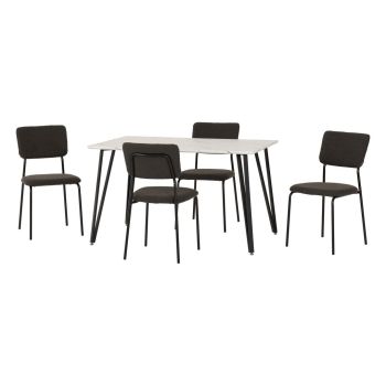 Marlow & Sheldon Indoor Dining Set with 4 Chairs - White Marble/Grey Boucle Fabric