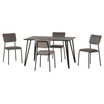 Marlow Dining Set with Sheldon Chairs - L80 x W75.5 x H130 cm - Black Marble Effect/Black/Grey