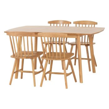 Emery Extending Dining Table and 4 Chairs Set - L90 x W76 x H150.5 cm - Natural Oak