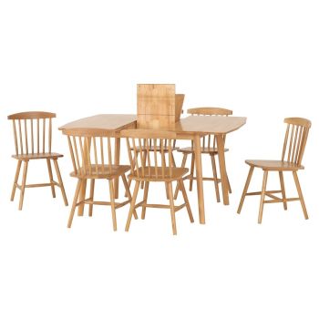 Emery Extending Dining Table and 6 Chairs Set - L90 x W76 x H150.5 cm - Natural Oak