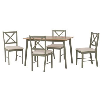 Balfour 1+4 Dining Set - L75 x W74.5 x H120 cm - Sage Green/Oak/Mink