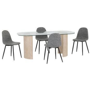 Modena Dining Table and Athens Chairs Set - L90 x W75.5 x H180 cm - Clear/Cream/Grey