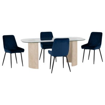 Modena Dining Table and Avery Chairs Set - L90 x W75.5 x H180 cm - Clear/Cream/Sapphire Blue