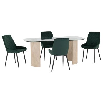 Modena Dining Table and Avery Chairs Set - L90 x W75.5 x H180 cm - Clear/Cream/Emerald Green