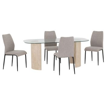 Modena Dining Table and Chilton Chairs Set - L90 x W75.5 x H180 cm - Clear/Cream/Grey