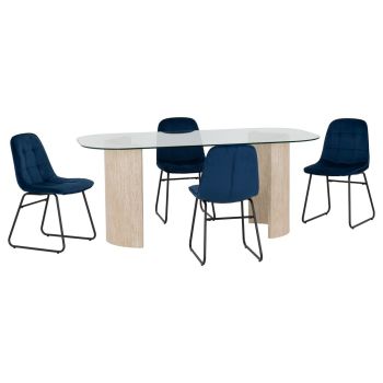 Modena Dining Table and Lukas Chairs Set - L90 x W75.5 x H180 cm - Clear/Cream/Sapphire Blue