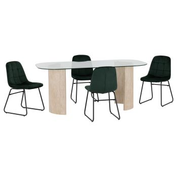 Modena Dining Table and Lukas Chairs Set - L90 x W75.5 x H180 cm - Clear/Cream/Emerald Green