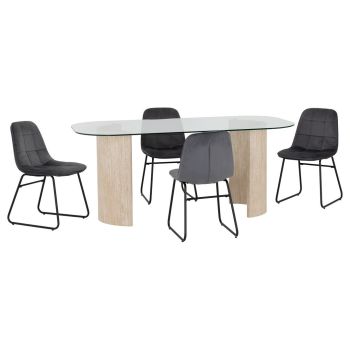 Modena Dining Table and Lukas Chairs Set - L90 x W75.5 x H180 cm - Clear/Cream/Grey