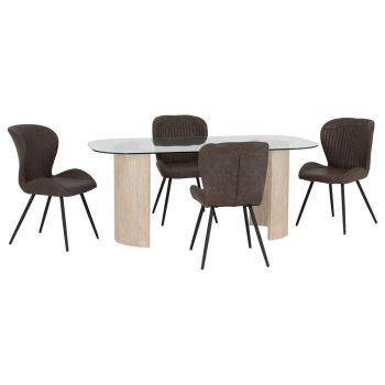 Modena Dining Table and Quebec Chairs Set - L90 x W75.5 x H180 cm - Clear/Cream/Brown
