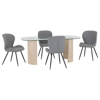 Modena Dining Table and Quebec Chairs Set - L90 x W75.5 x H180 cm - Clear/Cream/Grey