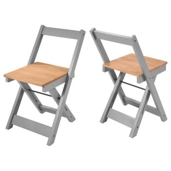 Santos Folding Chair (Pack of 2) - L46 x W77 x H38.5 cm - Grey Slate/Distressed Waxed Pine