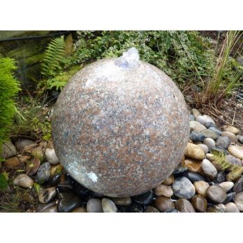 Granite Sphere Drilled Garden Water Feature with Pump, Light, Reservoir and Grid - 60cm Dia - Polished Grey