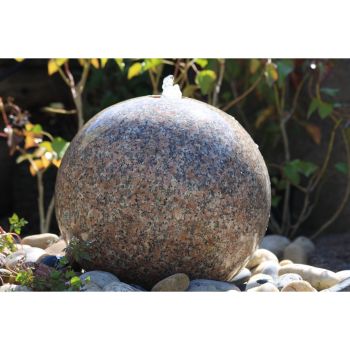 Polished Pinky Granite Sphere - Drilled Garden Water Feature with Pump, Light, Reservoir and Grid - 60cm Dia