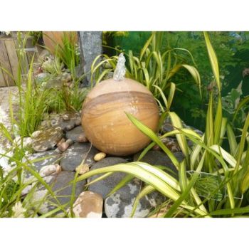 Rainbow Sandstone Spheres Water Feature - Drilled Natural Stone Garden Fountain with Pump, Light, Reservoir and Grid - 40cm Dia