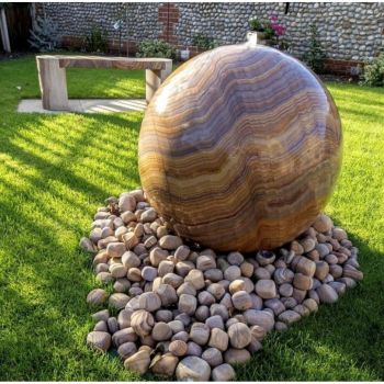 Rainbow Sandstone Spheres Drilled Water Feature with Pump, Light, Reservoir and Grid - 60cm Dia