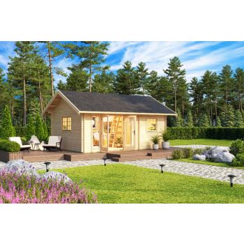 Caroline 2 + Window set 1-Log Cabin, Wooden Garden Room, Timber Summerhouse, Home Office - L675 x W489.9 x H330.6 cm