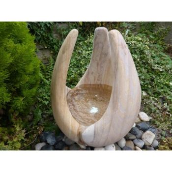 Babbling Lily Water Feature - Rainbow Sandstone Garden Fountain with Pump, Light, Reservoir and Grid - 50cm Dia x 60cm H
