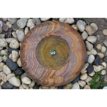 Rainbow Sandstone Babbling Curved Edge Bowl Water Feature with Pump, Light, Reservoir and Grid - 50cm Dia x 16cm H