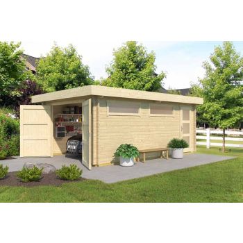 Canberra  + wooden door-Log Cabin, Wooden Garden Room, Timber Summerhouse, Home Office - L422.7 x W600 cm