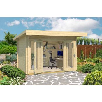Barbados mini-Log Cabin, Wooden Garden Room, Timber Summerhouse, Home Office - L390 x W350 x H233.7 cm