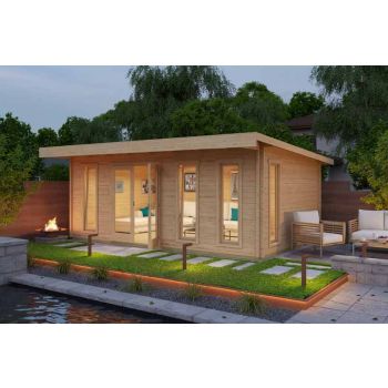Barbados 6-Log Cabin, Wooden Garden Room, Timber Summerhouse, Home Office - L628.8 x W468.8 x H233.7 cm