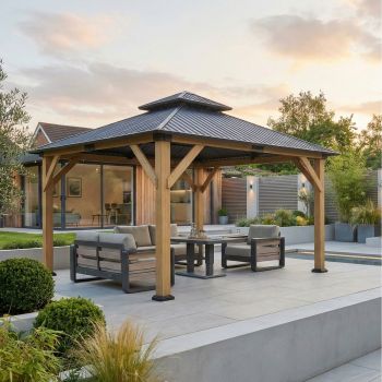 Ottawa Cedar Wood Frame with Double Roof - L300 x W300 x H305 cm - Light Natural Wood
